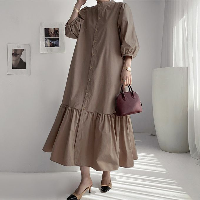 Zanzea Women Long Sleeve Solid Color Denim Jean Kaftan Dresses