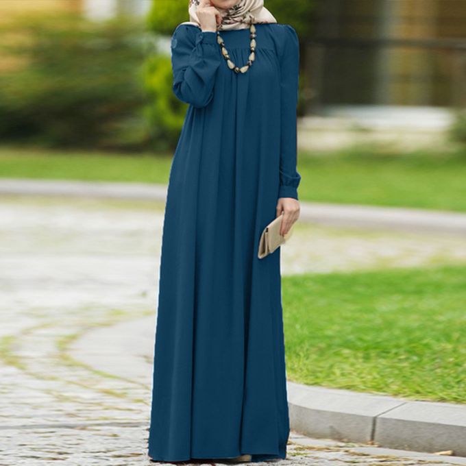 Zanzea Women Long Sleeve Solid Color Muslim Dress Kaftan