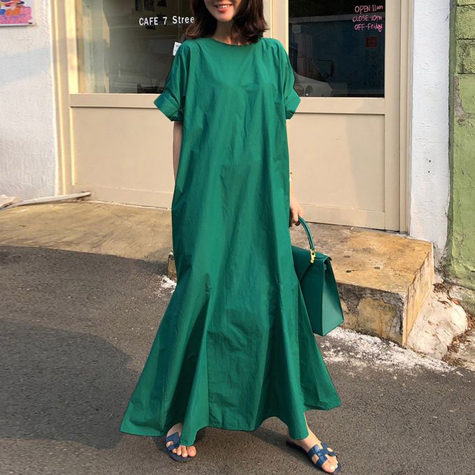 Zanzea Women Short Sleeve Solid Color Casual Maxi Fishtail Dress1