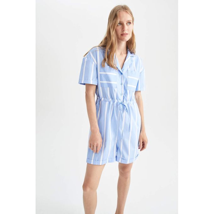 Defacto Short Sleeve Striped Dungarees15