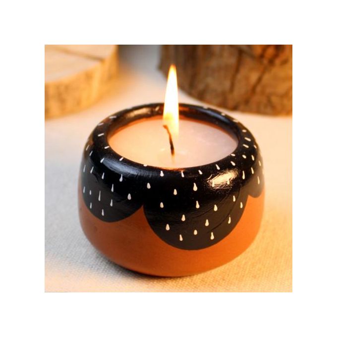 Handmade Pottery Pot Candle - black