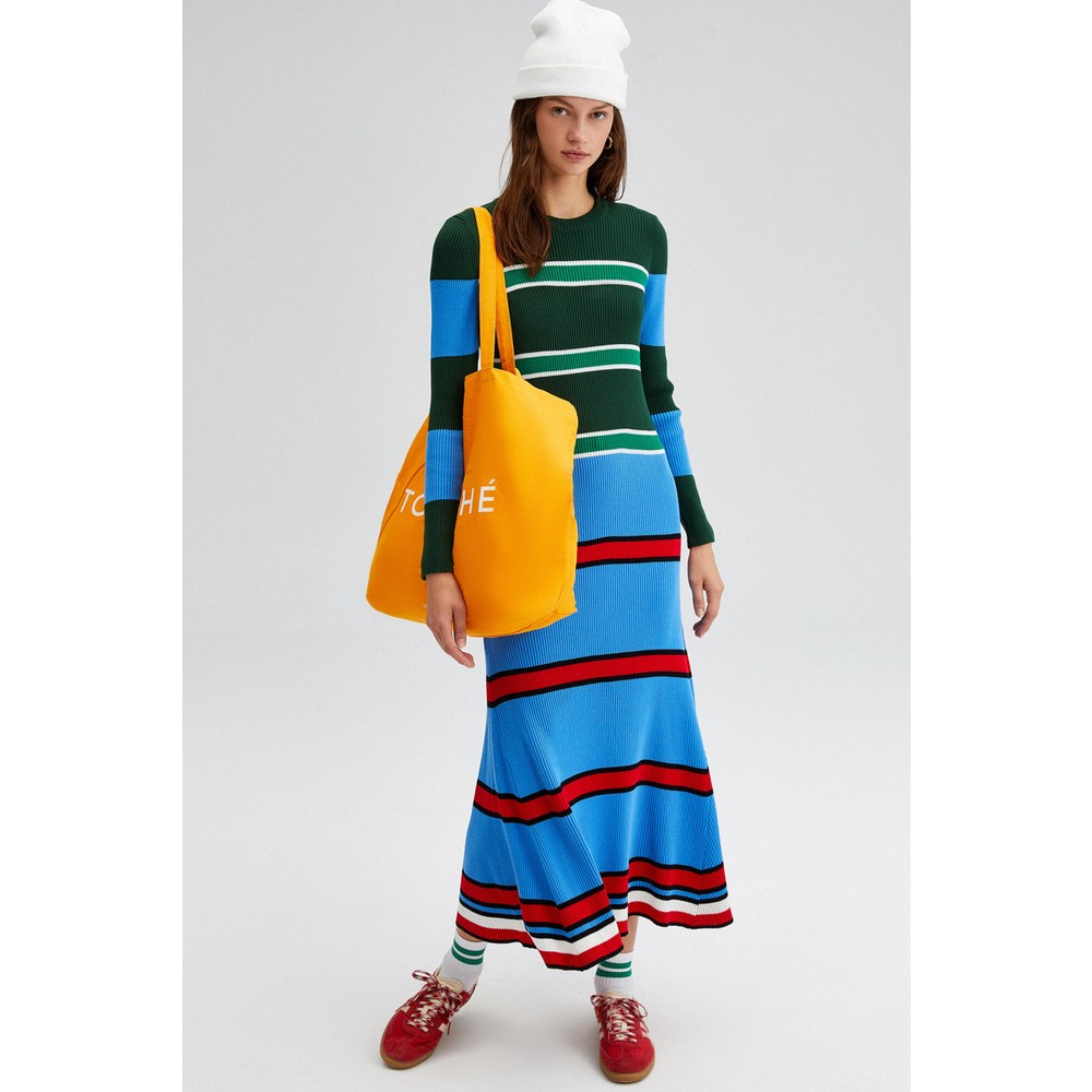 فستان تريكو مخطط متعدد الألوان -tr
